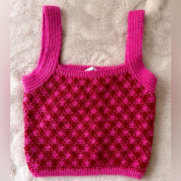 NWT Zara Pink Check Knit Wool Blend Crop Top Size S - Picture 12 of 12